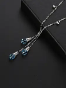 Jewels Galaxy Rhodium-Plated & Blue CZ Studded Pendant With Chain