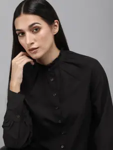 The Roadster Lifestyle Co. Women Black Solid Band Collar Casual Shirt