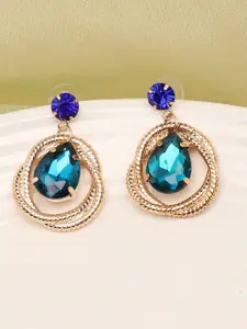 SOHI Blue Contemporary Stone Drop Earrings