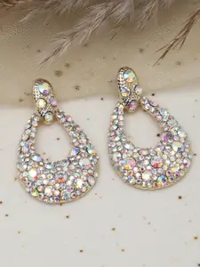 SOHI Silver-Toned Contemporary Drop Earrings