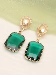 SOHI Gold Plated Green Stone Drop Earrings