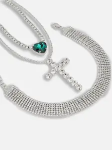 SOHI Silver-Toned & White Silver-Plated Layered Necklace