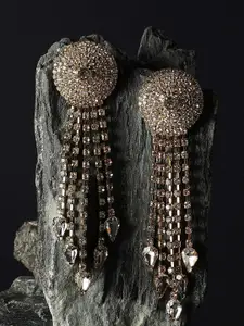 SOHI Gold-Plated & White Stone Studded Drop Earrings
