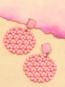 SOHI Pink Contemporary Drop Earrings