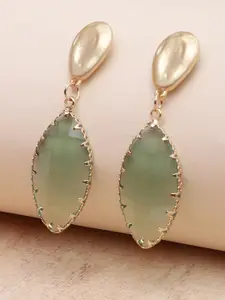 SOHI Green Gold Plated Contemporary Drop Earrings