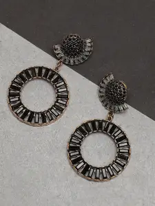 SOHI Gold-Toned & Black Circular Drop Earrings
