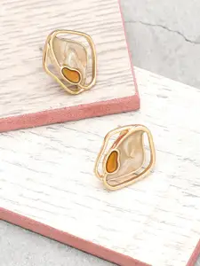 SOHI Gold-Plated Contemporary Studs Earrings