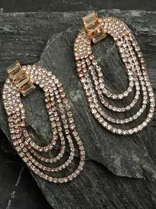 SOHI White & Gold-Plated Stone Studded Contemporary Drop Earrings