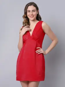 EROTISSCH Women Red V-Neck Sleeveless Nightdress