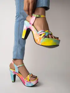 Shoetopia Women Multicoloured Colourblocked Wedge Heels with Buckles