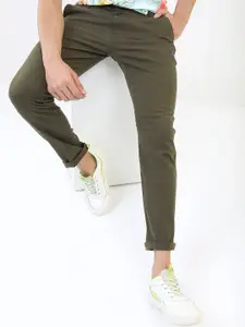 HIGHLANDER Men Olive Green Slim Fit Chinos Trousers