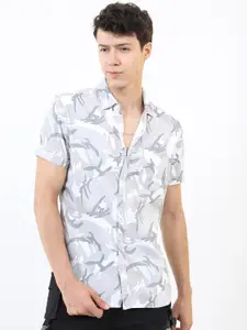 HIGHLANDER Men Grey Slim Fit Printed Casual Shirt