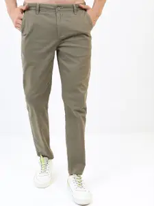 HIGHLANDER Men Olive Green Solid Tapered Fit Chinos Trousers