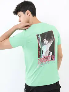 HIGHLANDER Men Green Printed Raw Edge Slim Fit T-shirt
