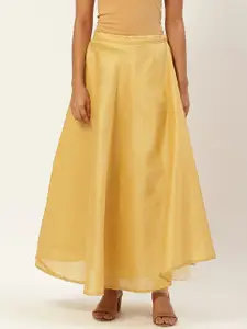 Vastraa Fusion Women Gold Solid Flared Maxi Skirts