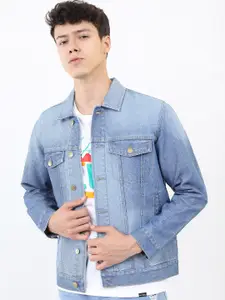 KETCH Men Blue Washed Denim Jacket