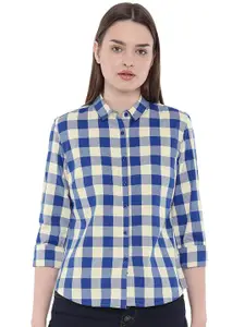 Vastraa Fusion Women Blue Comfort Gingham Checked Cotton Casual Shirt