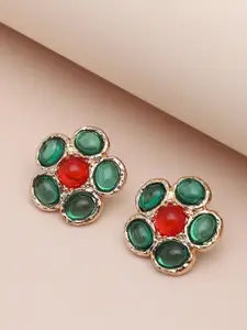 SOHI Women Green and Red Contemporary Studs Earrings