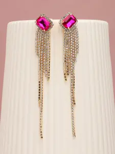 SOHI Women Pink Gold-Plated Artificial Stones Party Contemporary Drop Earrings