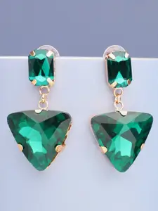 SOHI Green & Gold-Toned Contemporary Drop Earrings