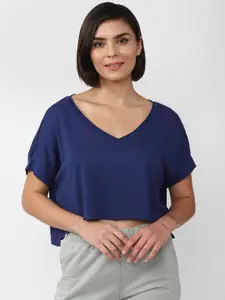 FOREVER 21 Blue Extended Sleeves Boxy Crop Top