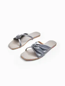 The Label Life Women Grey Open Toe Flats with Bows