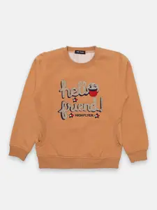 TRE&PASS Girls Camel Brown Winter Self-Design Sweatshirt