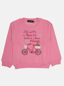 TRE&PASS Girls Pink Winter Self-Design Sweatshirt