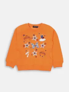 TRE&PASS Girls Orange Winter Self-Design Sweatshirt