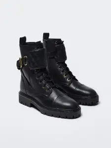 MANGO Women Black Quilted High-Top Regular Heeled Boots