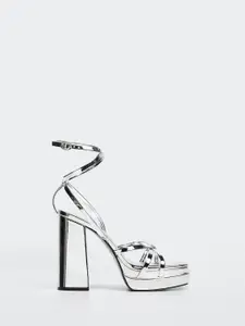 MANGO Women Silver-Toned Solid Platform Heels