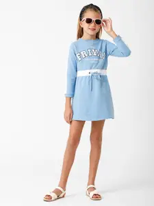 KATE & OSCAR Blue Printed Cotton A-Line Dress