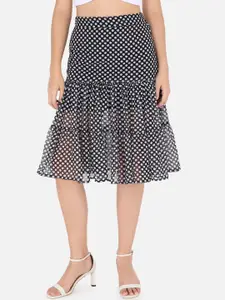 Trend Arrest Women Black Polka Dot Print Knee-Length Flared Skirts