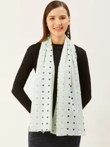 Trend Arrest Women White & Black Polka Dot Printed Scarf