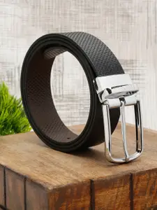 LOUIS STITCH Men Black Textured Leather Reversible Formal Belt