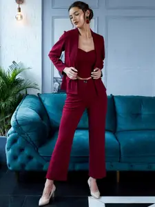 Athena Women Maroon 3 Piece Blazer Co-Ords Set