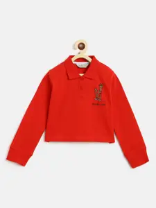 TALES & STORIES Girls Red Polo Collar T-shirt
