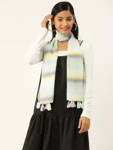 Trend Arrest Women Yellow & Grey Striped Scarf
