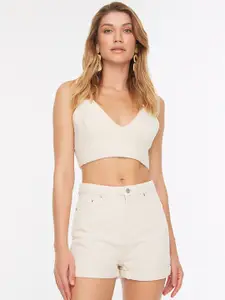 Trendyol Women Tan Solid Denim Shorts