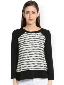 109F Women Black & Off-White Striped Top