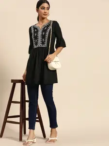 all about you Black Embroidered Longline A-Line Top