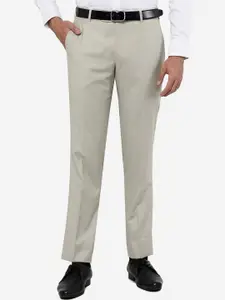 METAL Men Cream Solid Wool Slim Fit Formal Trouser