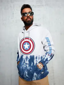 The Souled Store Men Captain America Shield Tie Dye Loose Fit Hooded Cotton Oversized Sweatshirt