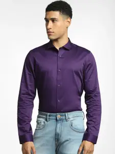 Jack & Jones Men Purple Slim Fit Cotton Casual Shirt