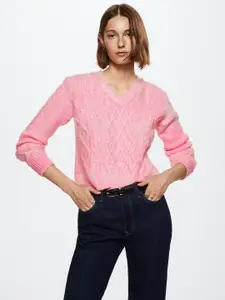 MANGO Women Pink Cable Knit Pullover