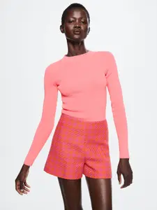 MANGO Women Pink Ribbed Sweater