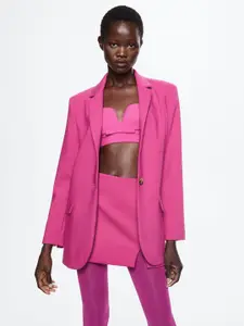 MANGO Women Fuchsia Solid Notched Lapel Single Breasted Sustainable Suit Blazer