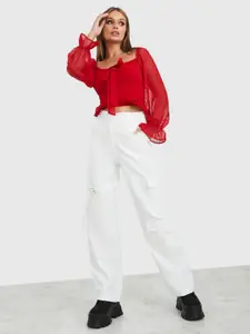 Styli Sweetheart Neck Swiss Dot Fitted Blouse