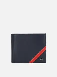 Allen Solly Men Navy Blue & Red Leather Two Fold Wallet