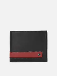 Allen Solly Men Black & Maroon Leather Two Fold Wallet